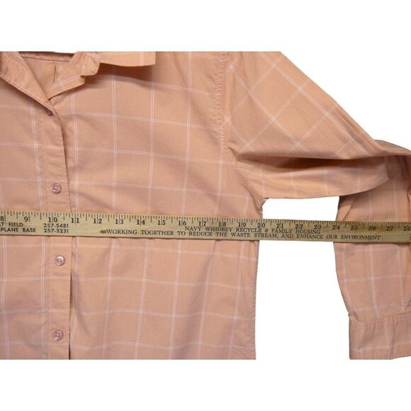 Garnet Hill Shirt Womens 8 peach coral white Plaid 100% Pima Cotton Button Up‎ - Picture 9 of 11